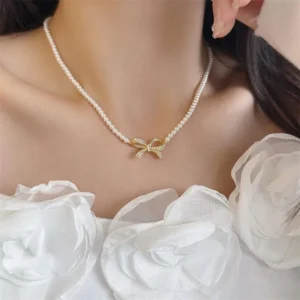 BEST Quality | Bow Shape Pearl Korean Necklace